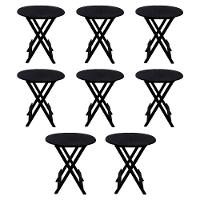 Kit 8 Mesas Redondas Dobráveis Em Madeira Maciça 70X70 Preto Ideal Para Bares E Restaurantes - 1