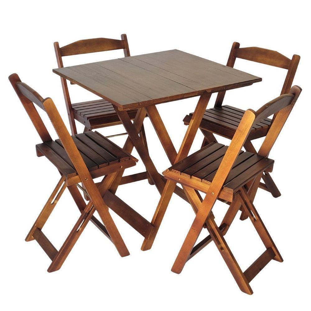 Mesa Dobrável 70x70 Com 4 Cadeiras De Madeira Dobrável Retrátil Imbuia - 1