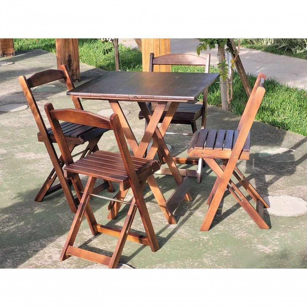 Mesa Dobrável 70x70 Com 4 Cadeiras De Madeira Dobrável Retrátil Imbuia - 4