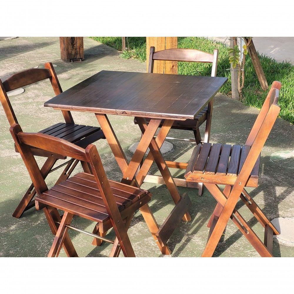 Mesa Dobrável 70x70 Com 4 Cadeiras De Madeira Dobrável Retrátil Imbuia - 5