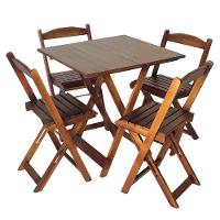 Mesa Dobrável 70x70 Com 4 Cadeiras De Madeira Dobrável Retrátil Imbuia - 1