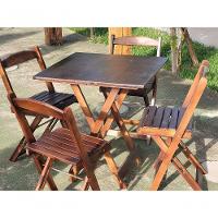 Mesa Dobrável 70x70 Com 4 Cadeiras De Madeira Dobrável Retrátil Imbuia - 5