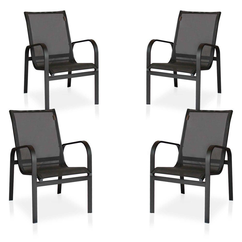 Conjunto 4 Cadeiras Para , área Externa, Gourmet E Jardim - Preto Em Tela Sling Preto - 1