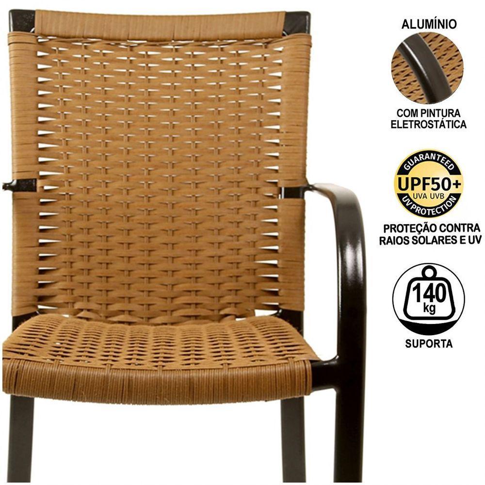 Kit 4 Cadeiras Fibra Oliva Estonado e Mesa Tampo Preta Com Ombrelone Bege - 3