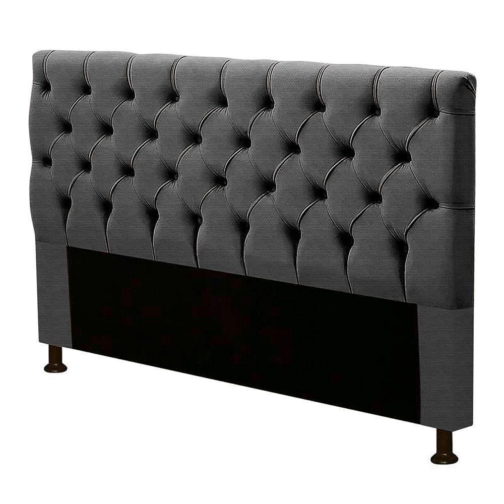 Cabeceira Estofada Box Casal King Size 195cm Linho Grafite - 1