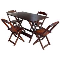 Kit 5 Jogos De Mesa Dobravel Com 4 Cadeiras De Madeira 120X70 Para Restaurante E Bar - Imbuia - 5