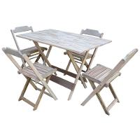Kit 3 Jogos De Mesa Dobravel Com 4 Cadeiras De Madeira 120X70 Para Restaurante E Bar- Sem Pintura - 9