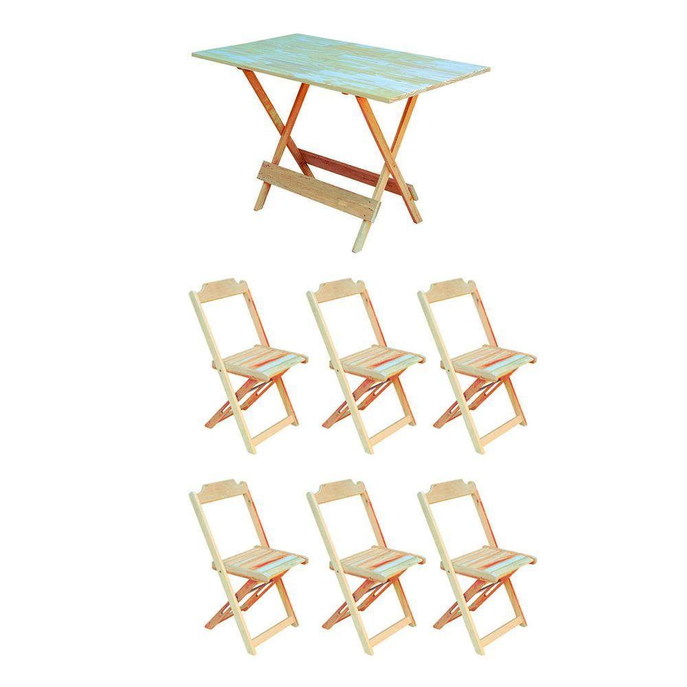 Jogo De Mesa Dobrável 1,20X70 Em Madeira Padrão Com 6 Cadeiras Sem Pintura/Crua - Marrom - 1