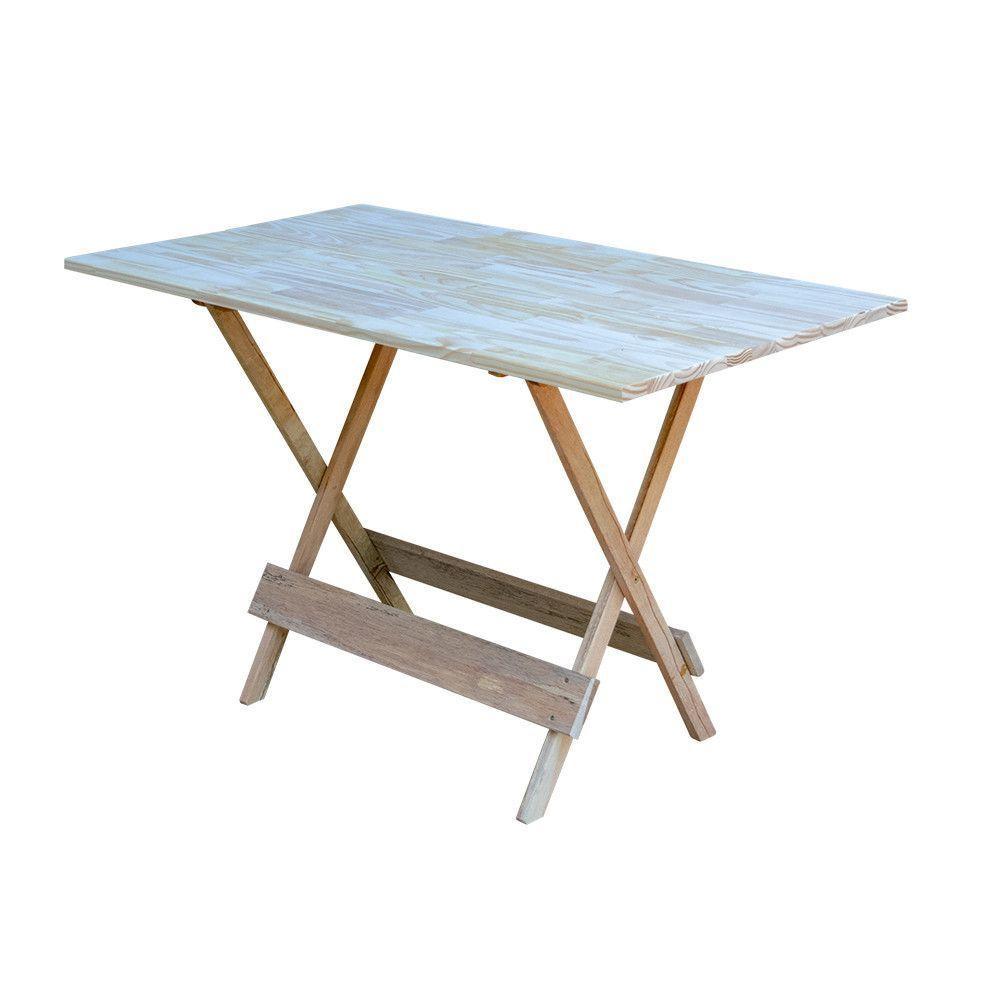 Jogo De Mesa Dobrável 1,20X70 Em Madeira Padrão Com 6 Cadeiras Sem Pintura/Crua - Marrom - 4