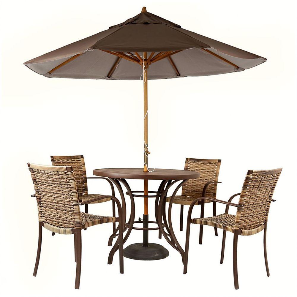 Kit 4 Cadeiras Fibra e Mesa Tampo e Ombrelone Marrom - 2