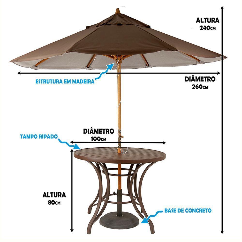 Kit 4 Cadeiras Fibra e Mesa Tampo e Ombrelone Marrom - 6