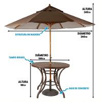 Kit 4 Cadeiras Fibra e Mesa Tampo e Ombrelone Marrom - 5