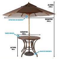 Kit 4 Cadeiras Fibra e Mesa Tampo e Ombrelone Marrom - 6