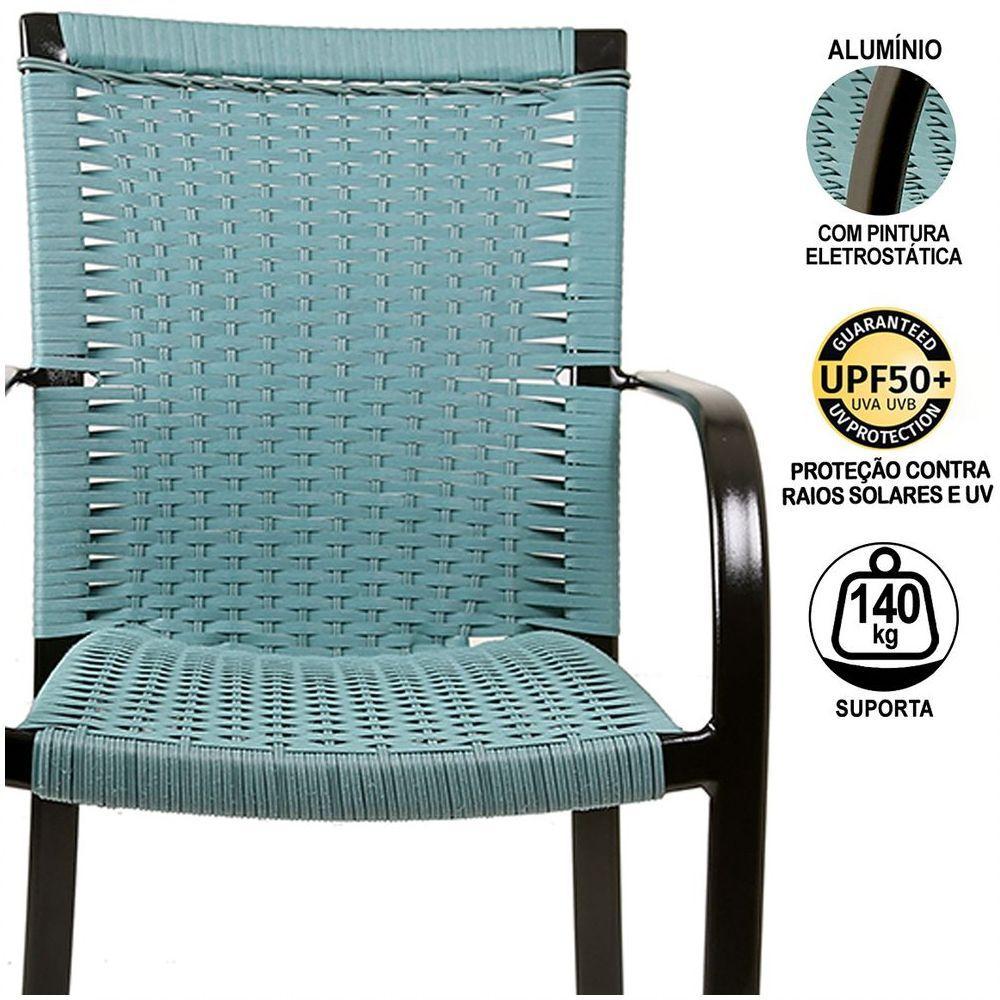 Kit 4 Cadeiras Ascoli Fibra Sintética Azul Turquia Mesa Tampo Ripado Preta E Ombrelone Central Bege - 2