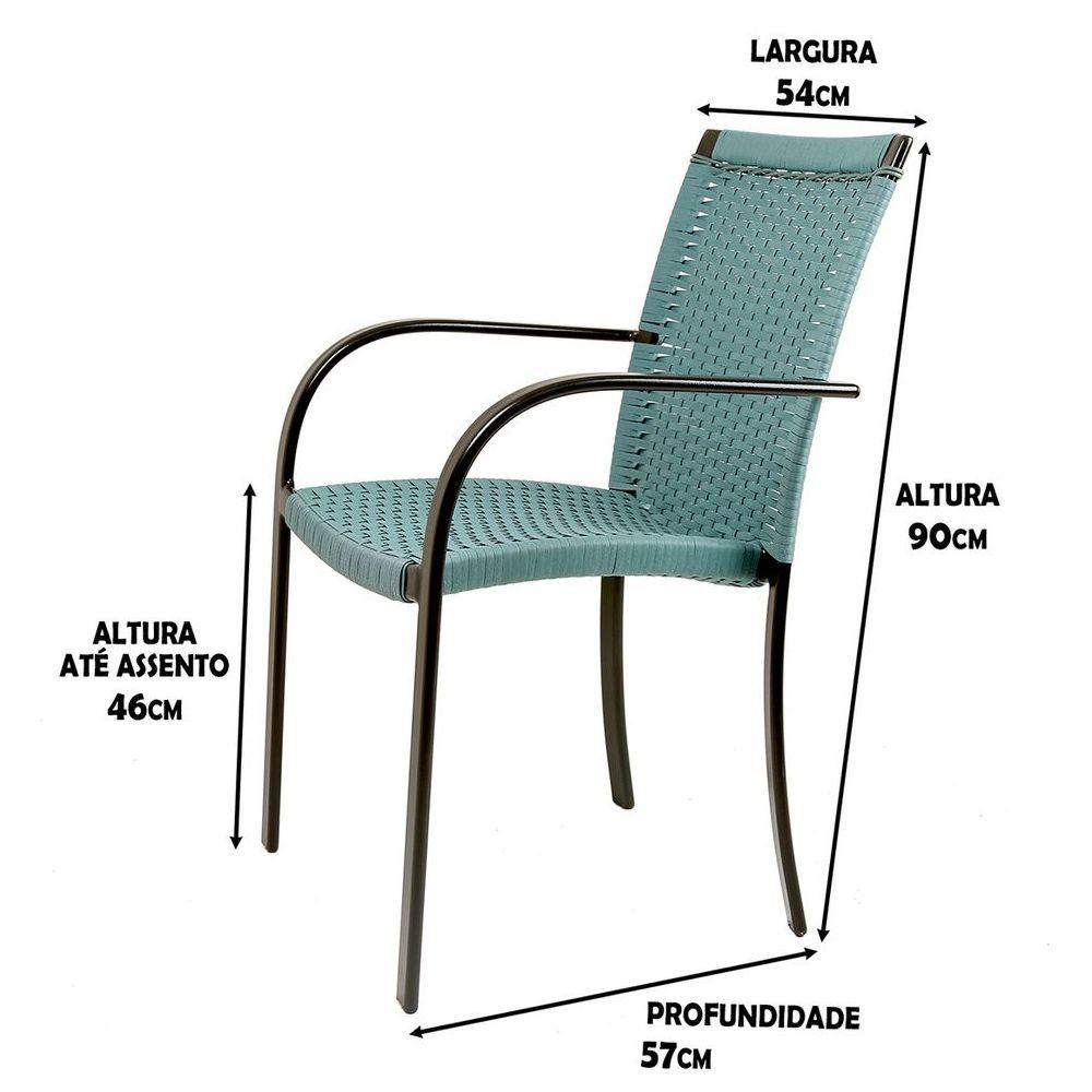 Kit 4 Cadeiras Ascoli Fibra Sintética Azul Turquia Mesa Tampo Ripado Preta E Ombrelone Central Bege - 4