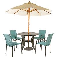 Kit 4 Cadeiras Ascoli Fibra Sintética Azul Turquia Mesa Tampo Ripado Preta E Ombrelone Central Bege - 1