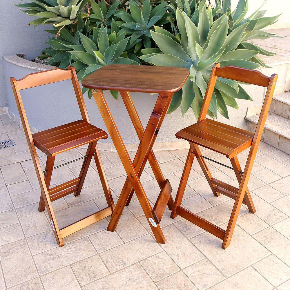 Jogo De Mesa Bistro Com 2 Cadeiras Dobravel Para Area De Lazer Imbuia Cor: Marrom - 6