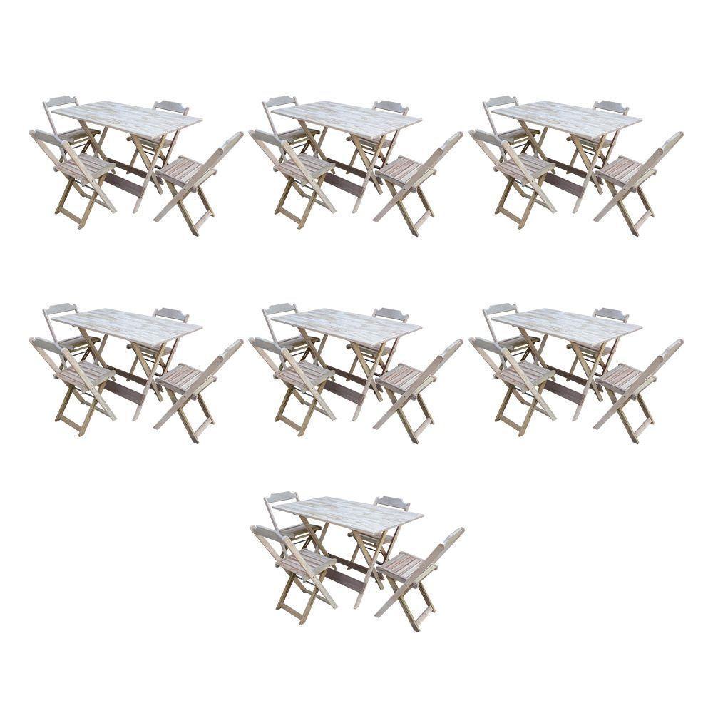 Kit 7 Jogos De Mesa Dobravel Com 4 Cadeiras De Madeira 120X70 Para Restaurante E Bar- Sem Pintura - 1