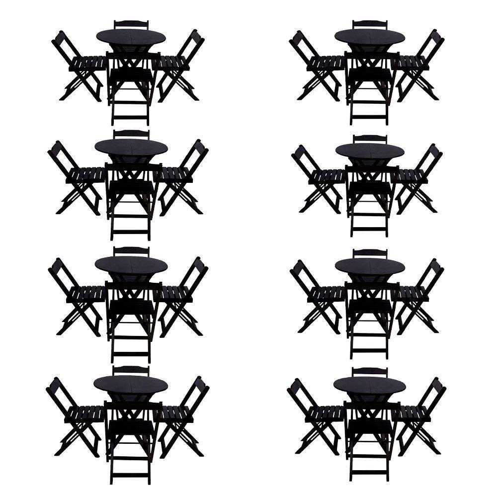Kit 8 Jogos De Mesa Dobravel Com 4 Cadeiras Tampo Redondo 70X70 Preto - Preto - 1