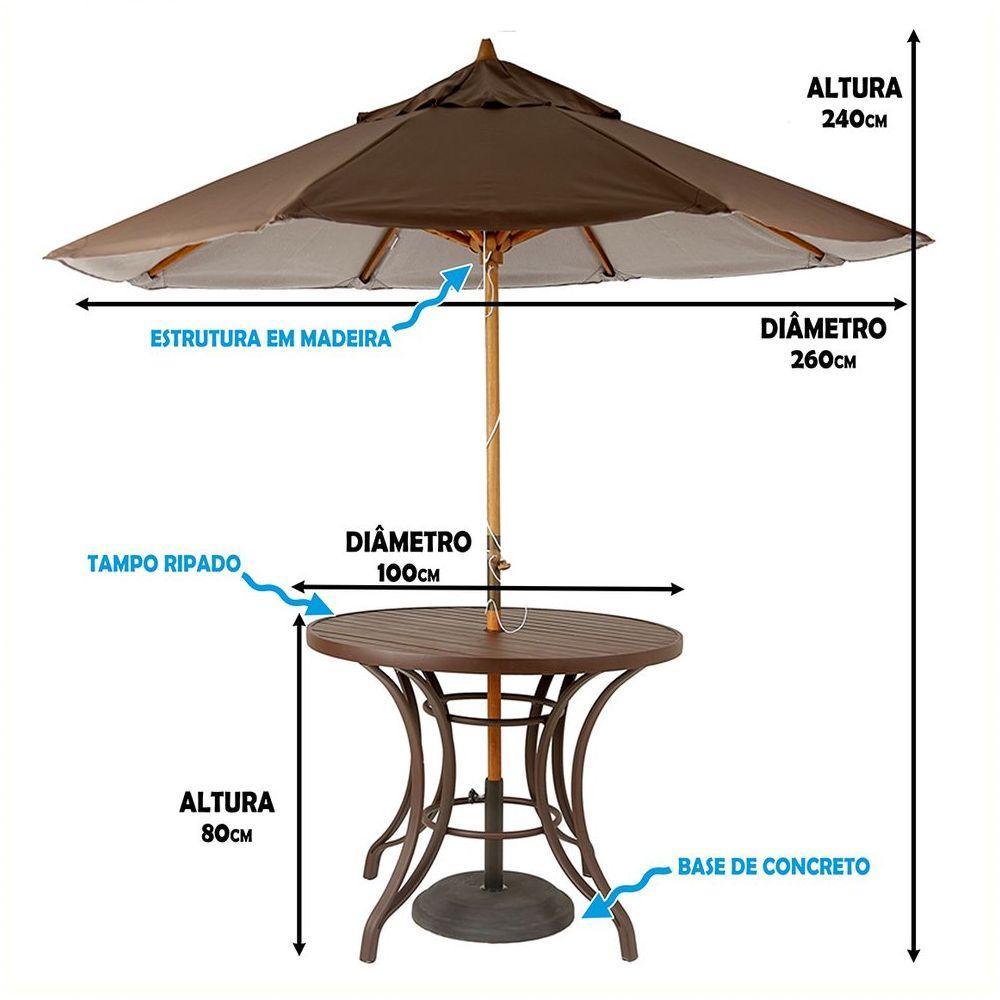 Kit 4 Cadeiras Ascoli Fibra Sintética Cappuccino+Mesa Tampo Ripado com Ombrelone Central Marrom - 3