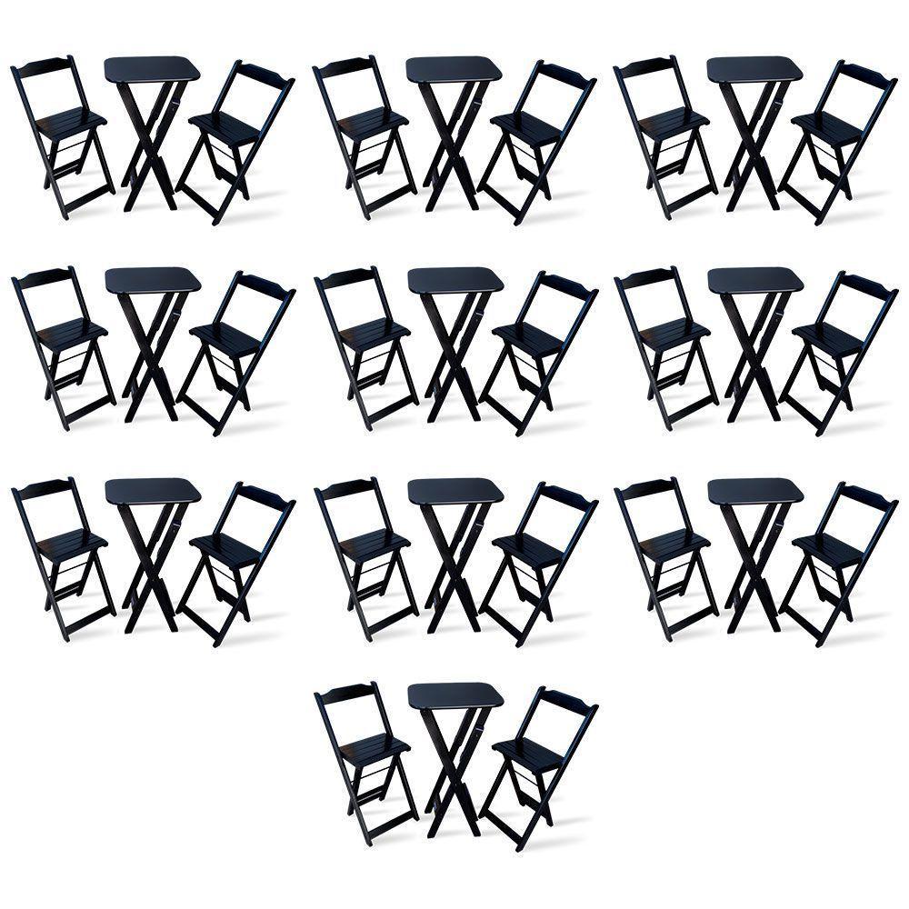 Kit De 10 Conjuntos Dobrável Bistrô Preto De Mesa Com 2 Cadeiras - 1