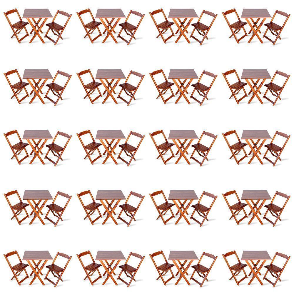 Kit De 20 Conjuntos De Mesa Dobrável 70x70 Com 2 Cadeiras Imbuia Cor: Marrom - 1