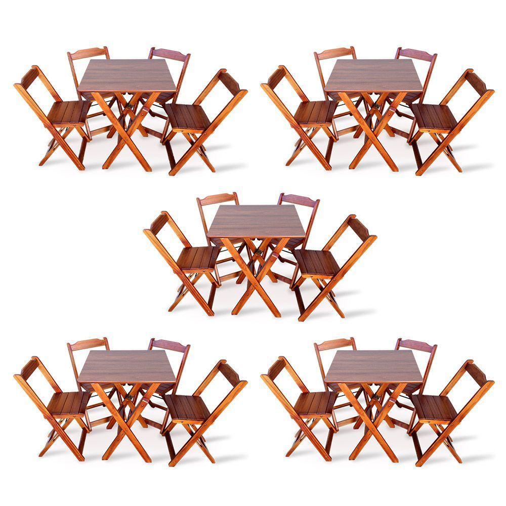 Kit De 5 Conjuntos De Mesa Dobrável 70x70 Com 4 Cadeiras Imbuia - 1