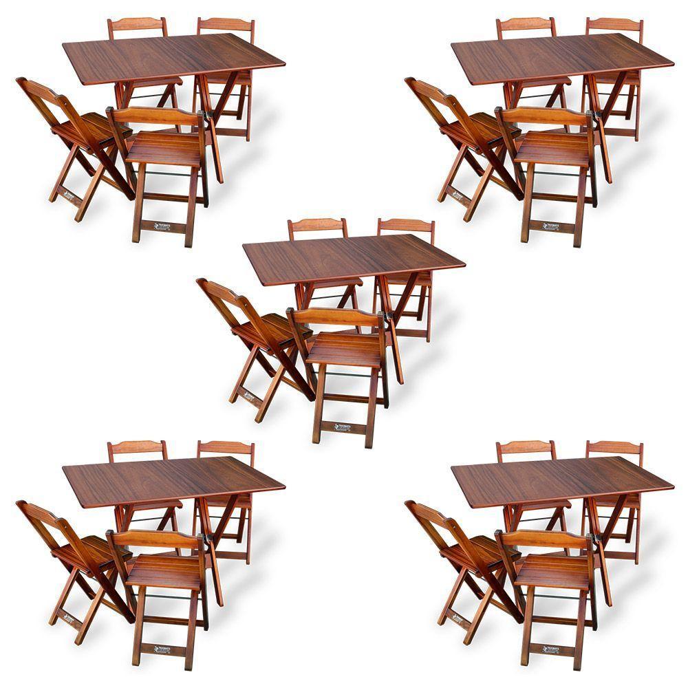 Kit De 5 Conjuntos De Mesa Dobrável 70x110 Com 4 Cadeiras Imbuia Cor: Marrom - 1
