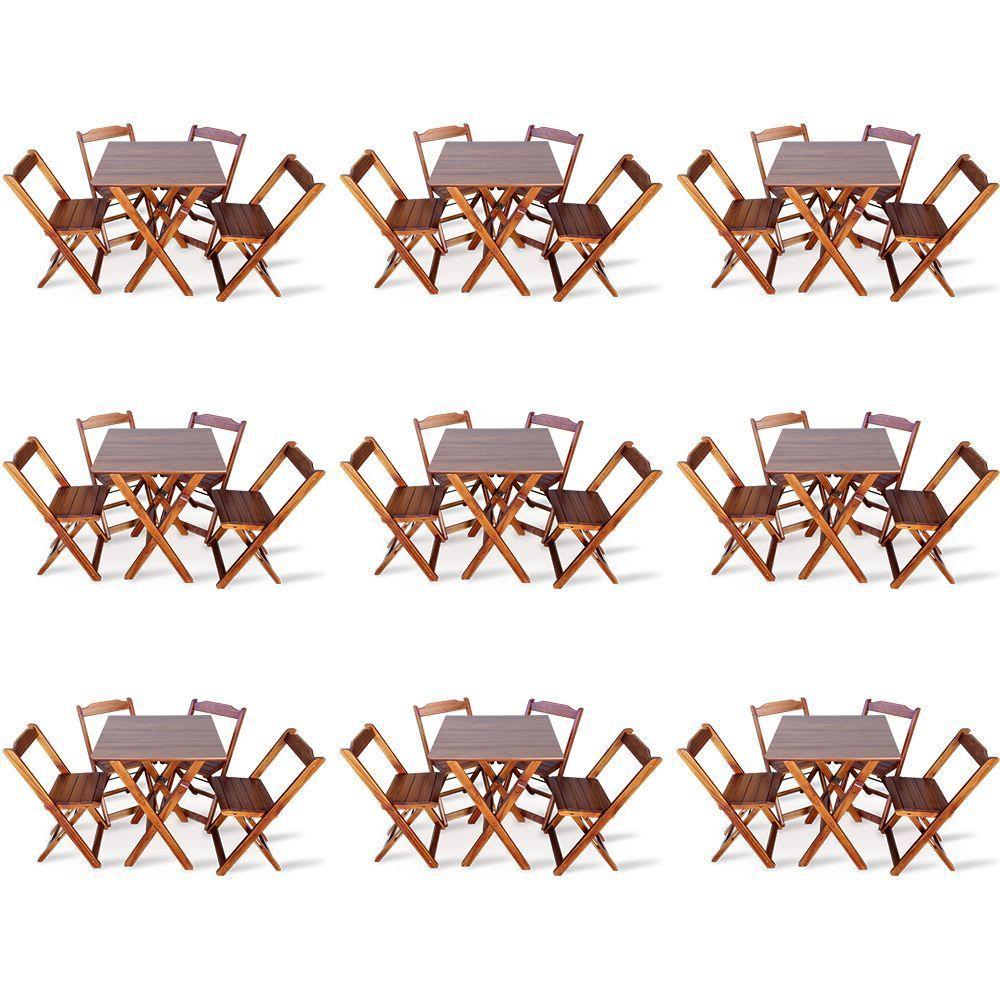 Kit 9 Conjunto Com Jogo De Mesa 60x60 Com 4 Cadeiras Dobráveis Imbúia - 1