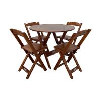 Mesa Dobrável De Madeira Redonda 90cm Com 4 Cadeiras Imbuia Cor: Marrom - 6