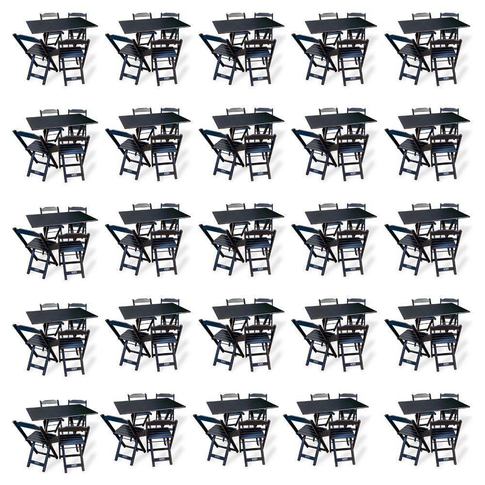 Kit De 20 Conjuntos De Mesa Dobrável 70x110 Com 4 Cadeiras Preto Cor: Preto - 1