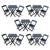 Kit De 5 Conjuntos De Mesa Dobrável 70x70 Com 2 Cadeiras Preto Cor: Preto - 1