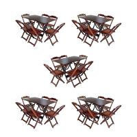 Kit 5 Jogos De Mesa Dobravel Com 6 Cadeiras De Madeira 120X70 Para Restaurante E Bar - Imbuia - 1