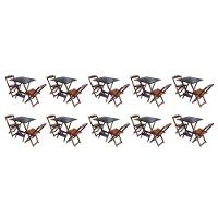 Kit 10 Jogos De Mesa Dobravel Com 2 Cadeiras De Madeira 70x70 Ideal Para Bar E Restaurante - Imbuia - 1