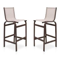 Duas Banquetas Altas Para Balcões, Mesas Bistrôs, áreas Externas - Marrom E Tela Café Com Leite - 1