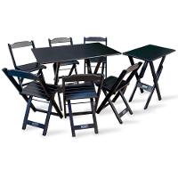 Conjunto De Mesa 1,10x70 E Mesa Aparador Dobrável Com 6 Cadeiras Preto Cor: Preto - 1