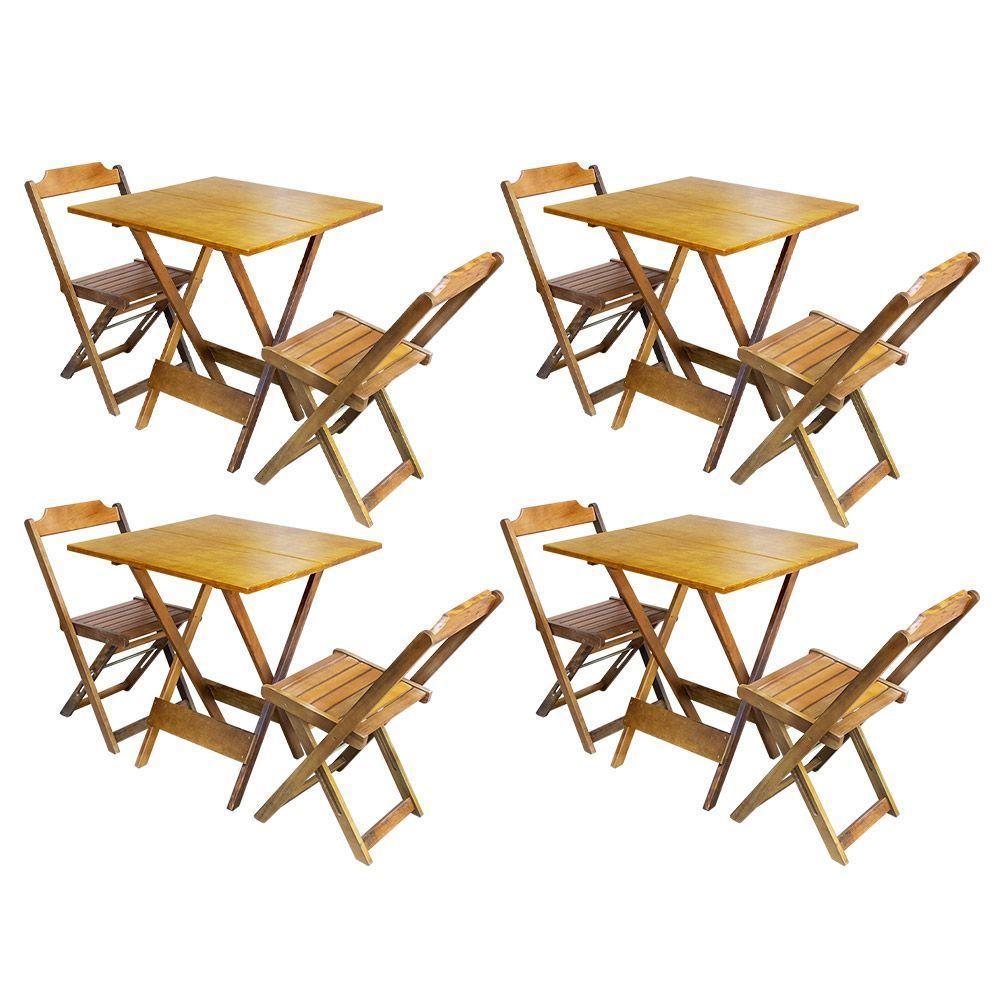 Kit 4 Jogos De Mesa Dobravel Com 2 Cadeiras De Madeira 70x70 Ideal Para Bar E Restaurante - Mel - 1