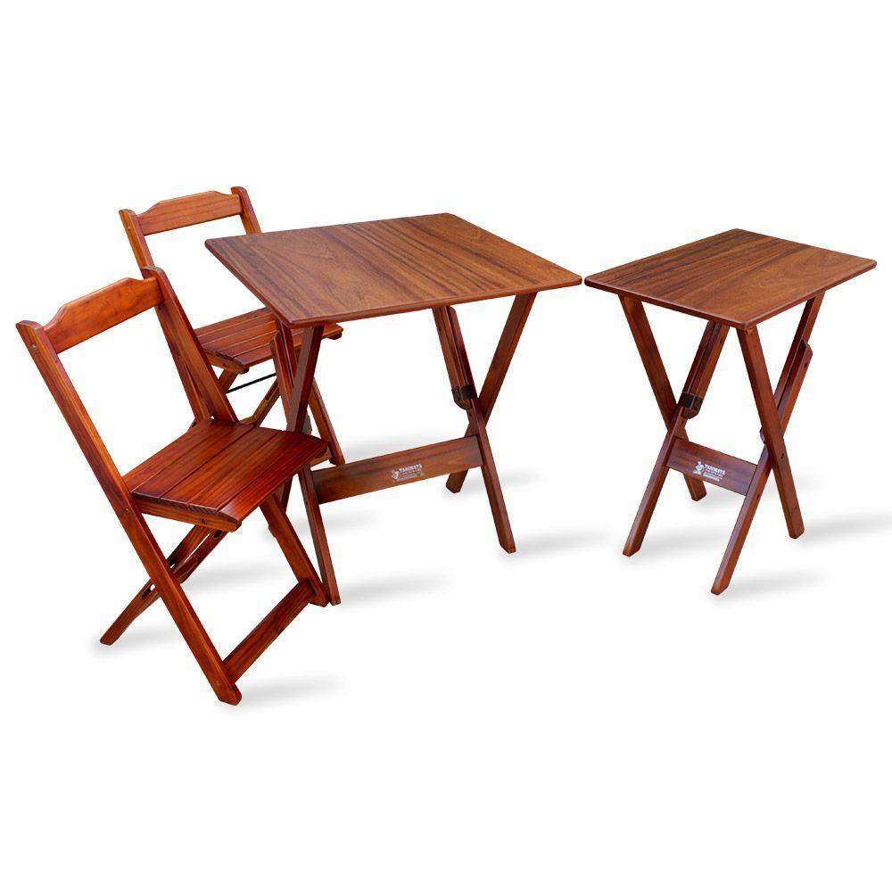 Conjunto De Mesa Dobrável 60x60 Com 2 Cadeiras Mais Mesa Aparador Imbu - 1