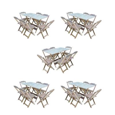 Kit 5 Conjuntos De Mesa Dobravel Com 6 Cadeiras De Madeira 120X70 Para Restaurante E Bar- Sem Pintur