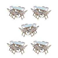 Kit 5 Conjuntos De Mesa Dobravel Com 6 Cadeiras De Madeira 120X70 Para Restaurante E Bar- Sem Pintur - 1
