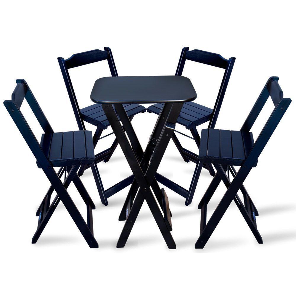 Conjunto De Mesa Bistro Dobravel Com 4 Cadeiras Preto Cor: Preto - 1