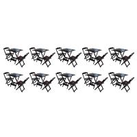 Kit 10 Jogos De Mesa Dobravel Com 2 Cadeiras De Madeira 70x70 Ideal Para Bar E Restaurante - Marrom - 1