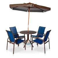 Conjunto 1 Mesa + 4 Cadeiras Em Alumínio + 1 Ombrelone Marrom De 2 Metros - Marrom Com Tela Preta - 1