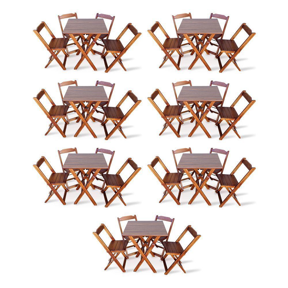 Kit 7 Conjunto Com Jogo De Mesa 70x70 Com 4 Cadeiras Dobráveis Imbúia - 1