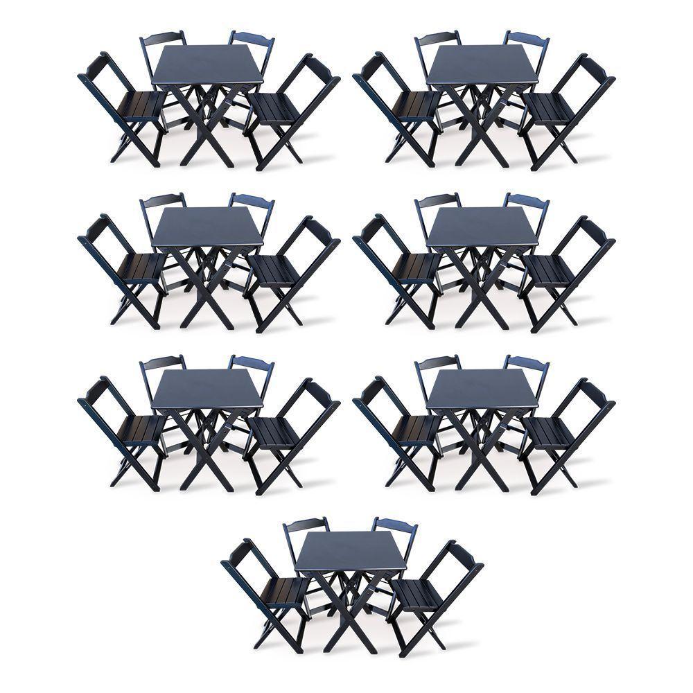 Kit 7 Conjunto Com Jogo De Mesa 60x60 Com 4 Cadeiras Dobráveis Preto - 1