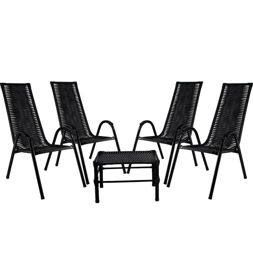 Conjunto Com 4 Cadeiras E Mesa De Centro Canadá Preto - 1
