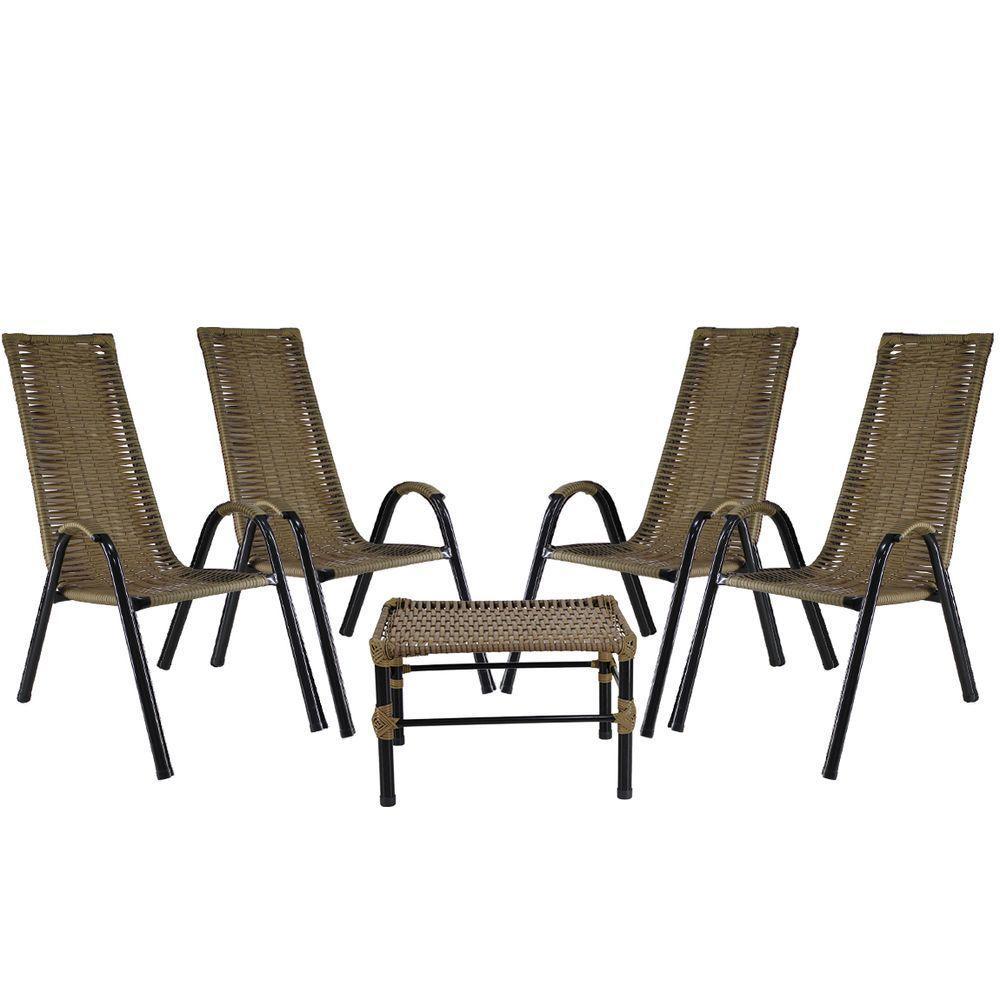 Conjunto Com 4 Cadeiras E Mesa De Centro Canadá Cor Pequi - 1