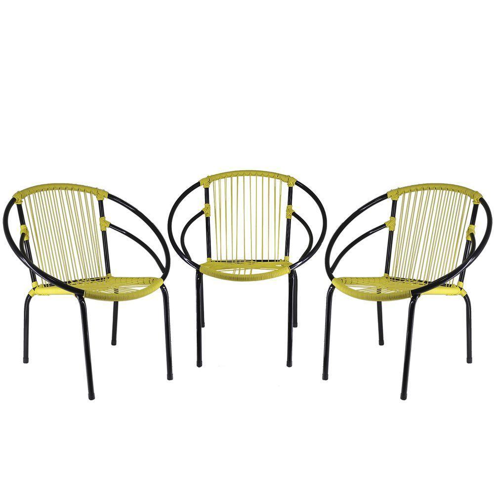 Conjunto Com 3 Cadeiras Eclipse De área Amarelo - 1