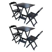 Kit 2 Conjuntos De Mesa Dobravel Com 2 Cadeiras De Madeira 70x70 - Preto - 1