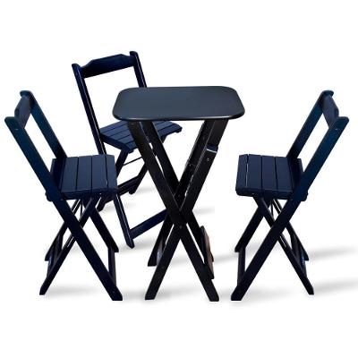 Jogo De Mesa E 3 Cadeira Bistro Dobravel Preto Cor: Preto